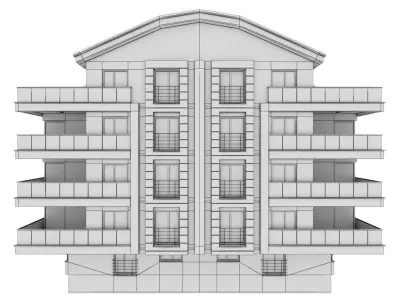 Simple Building Model with Double Terrace 3D model
