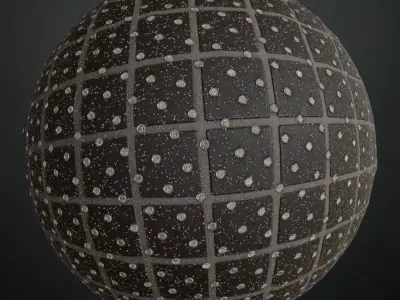 Industrial Black Studded Anti-Slip Floor Tiles PBR Seamless Texture