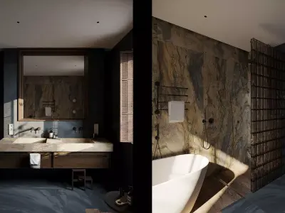 3D Interior Designed Scene of BATHROOM for two person 3D model