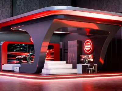 Futuristic Red Exhibition Modern booth 3D Trade Show Design 3D model