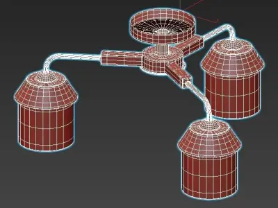 hiper-vimi-h192-3 three light brass ceiling fixture with glas... 3D model