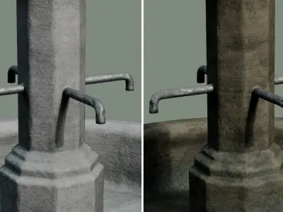 Old City Concrete Fountain water circle Low-poly 3D model