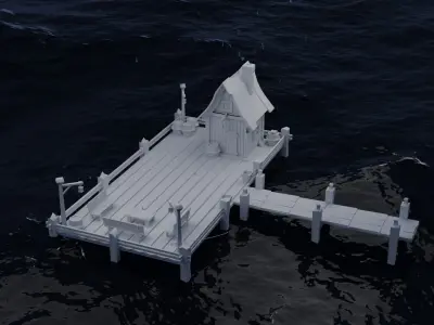 A Solitary Pier in the Stormy Sea Low-poly 3D model