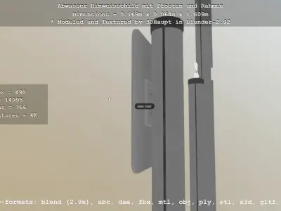 Hinweisschild Abwasser mit Pfosten und Rahmen Low-poly 3D model