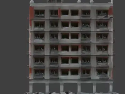 Destroyed High-Rise Ruined Building Low-poly 3D model