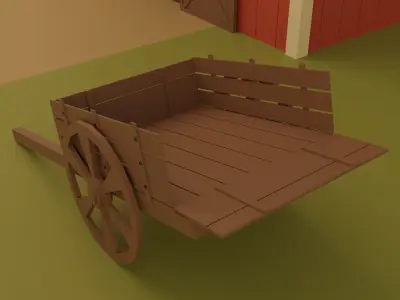 Farm with barn and trees Low-poly 3D model