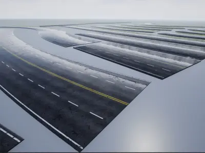 Modular Wet 4-Lane Highway Roads 4K-2K Low-poly 3D model