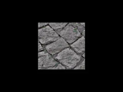 Stone Wall with Leaves 3D model