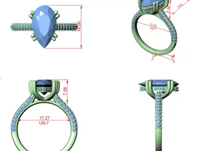 Pear Shape Diamond Engagement Ring 3D Model 3D print model