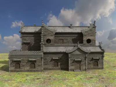 Brick wall structure house Low-poly 3D model