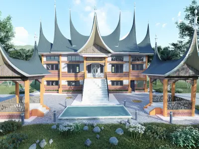 Indonesian culture rumah gadang minangkabau 3D model