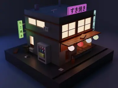 Japan style low poly shushi shop 3D model