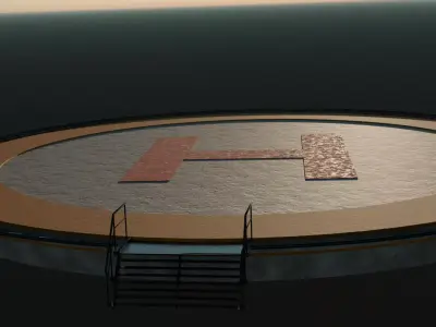 Realistic Helipad Platform with Stairs and Safety Railings  3D model