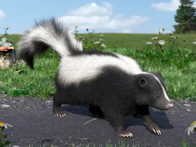  Striped Skunk Wild Animal Walk Fur Animated Rigged For Blender 