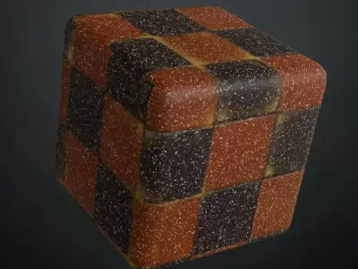 Retro Checkered Granite Tiles PBR Seamless Texture