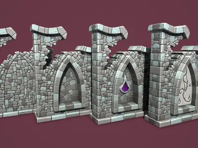 Fantasy wall 1 Low-poly 3D model