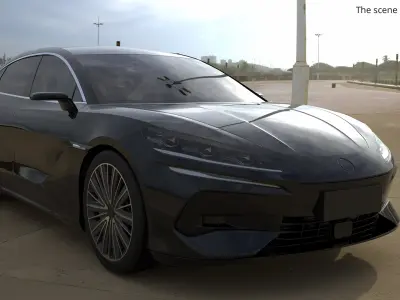  Modern Electric Fastback Sedan Black Rigged 