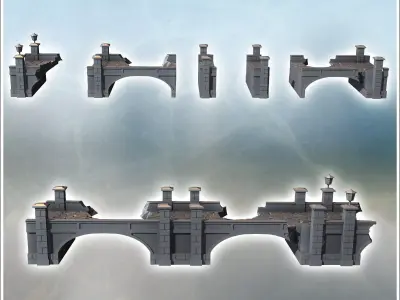 Damaged stone bridge with lamppost and multiple pillars 1 - Mode 3D print model