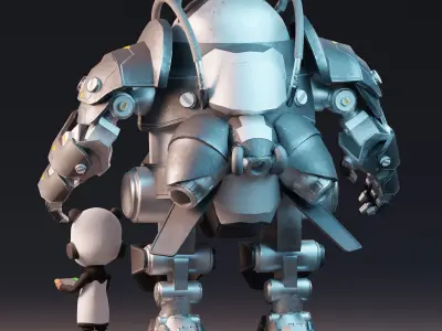 Robot Panda and Panda Kid Character 3D model