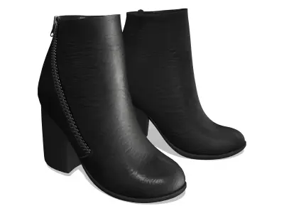 Black Leather Side Zipped Ankle Boots Low-poly 3D model