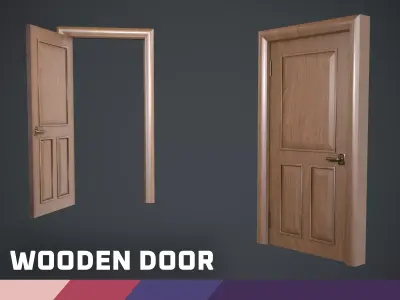 Wooden Door Low-poly 3D model 9