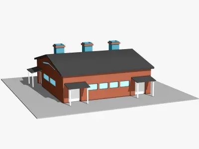 Warehouse with Three Chimneys  Low-poly 3D model