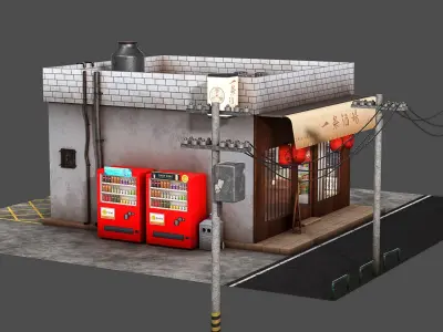 Izakaya asian style shop on side of street Low-poly 3D model
