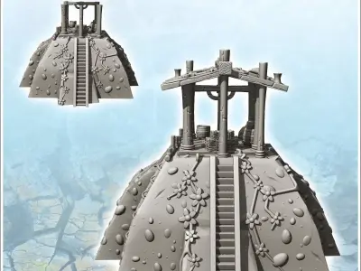 Fantastic raised altar with access stairs and wooden roof 1 - Me 3D print model