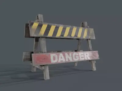 Traffic Barricade with Danger Sign Low-poly 3D model