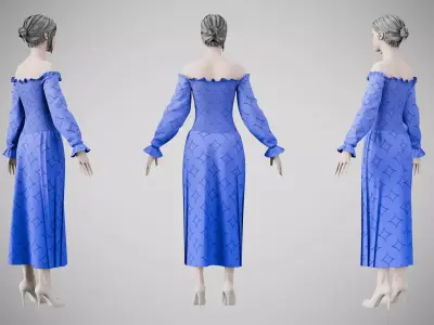 Dress 12 Very Light Blue With Design Low-poly 3D model