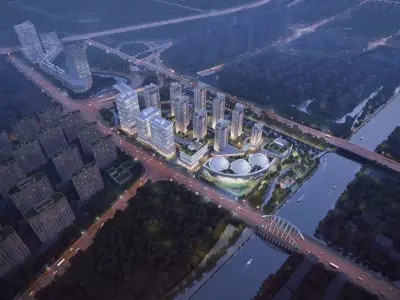 Modern Waterfront Mixed-Use Masterplan with Office Towers 3D model