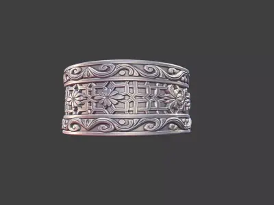 Geometric Ornate Ring Silver Jewelry 3D Model 3D print model