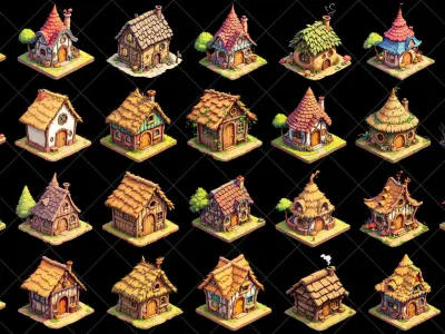 115 Transparent Fantasy Huts Houses Homes Game Assets Texture