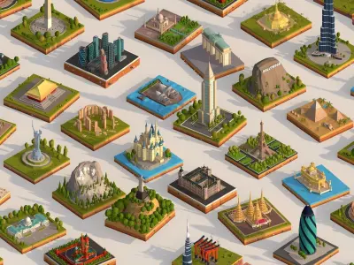 Polygonia Cartoon Low Poly Landmarks Mega Pack  Low-poly 3D model