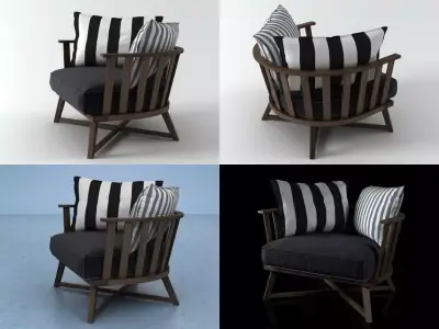 Gray four different chairs with striped pillows 3D model