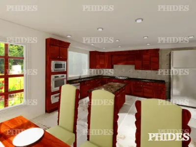 Kitchen open and dining room 3D model