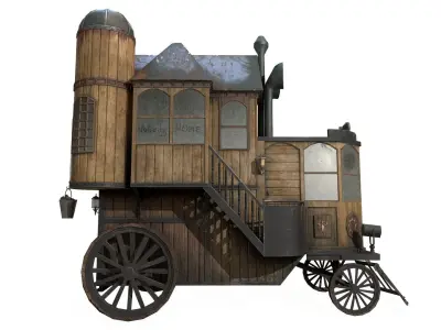 Steampunk house on wheels Low-poly 3D model