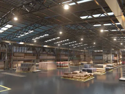 Warehouse filled with boxes and pallets Free 3D model
