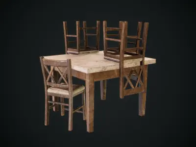 Dinette wooden workbench Low-poly 3D model