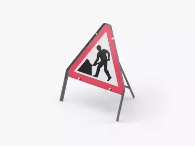 Men At Work Triangular Road Sign Low-poly 3D model