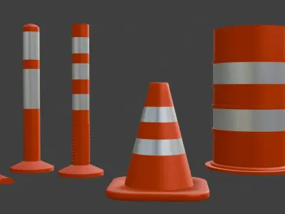 Traffic Cones And Barricades Set 3D model