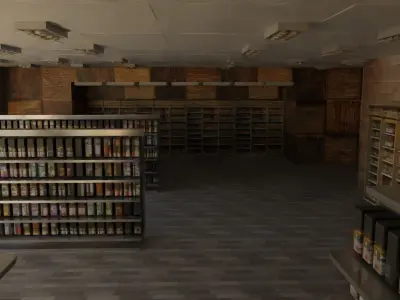 Supermarket interior Low-poly 3D model