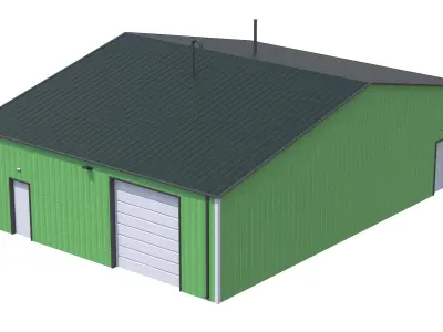 Industrial Building 11 Green Low-poly 3D model
