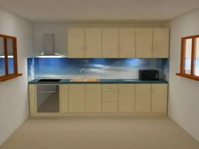 Wooden kitchen furniture and appliances Low-poly 3D model