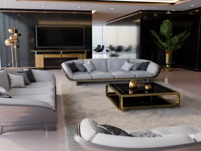 Modern Deco Living Room 3D Model 3D model