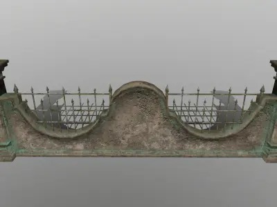 wall set two wrought iron gates Low-poly 3D model