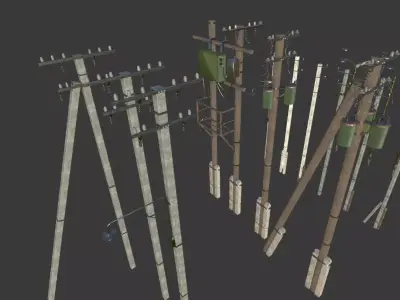 Utility electric poles pack Low-poly 3D model