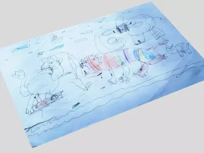 Child Hand Drawing Sketches Low-poly 3D model