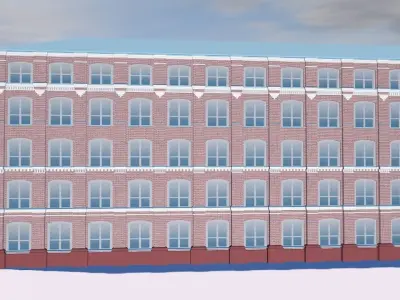 Office brick building with windows Low-poly 3D model