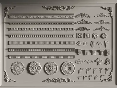 Collection stucco molding frame Low-poly 3D model